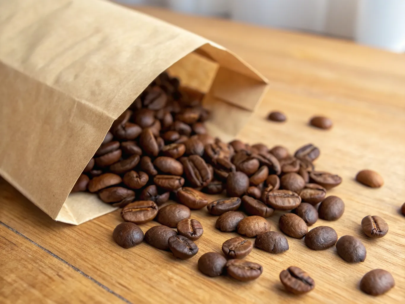 เมล็ดกาแฟคั่วในถุงคราฟต์